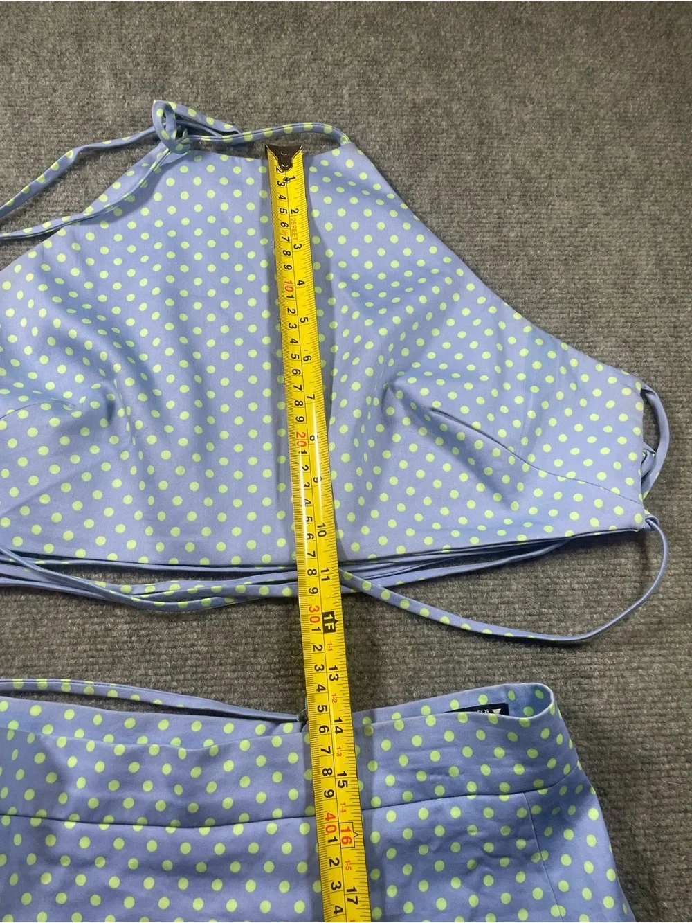Zara Light Blue Halter Top & Skirt Set with Green Polka Dots
